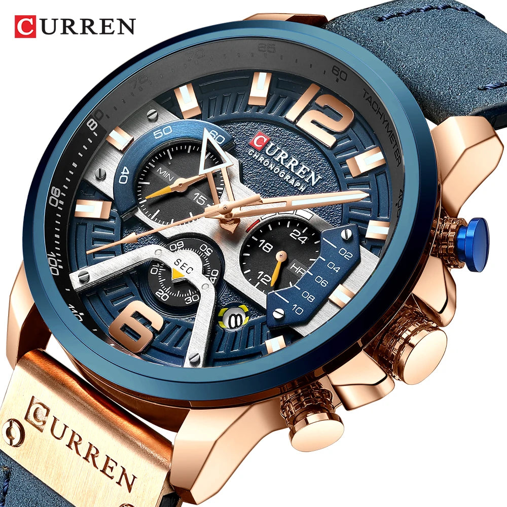 Men's Watches CURREN Casual Sport Leather Wrist Watch Fashion Chronograph