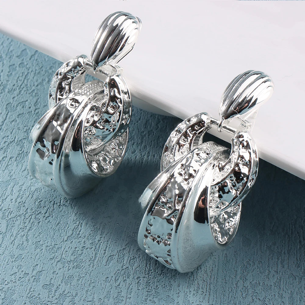 Golden or Silver Color Drop Earrings and Necklace Jewelry Set Pendant Jewelry Set