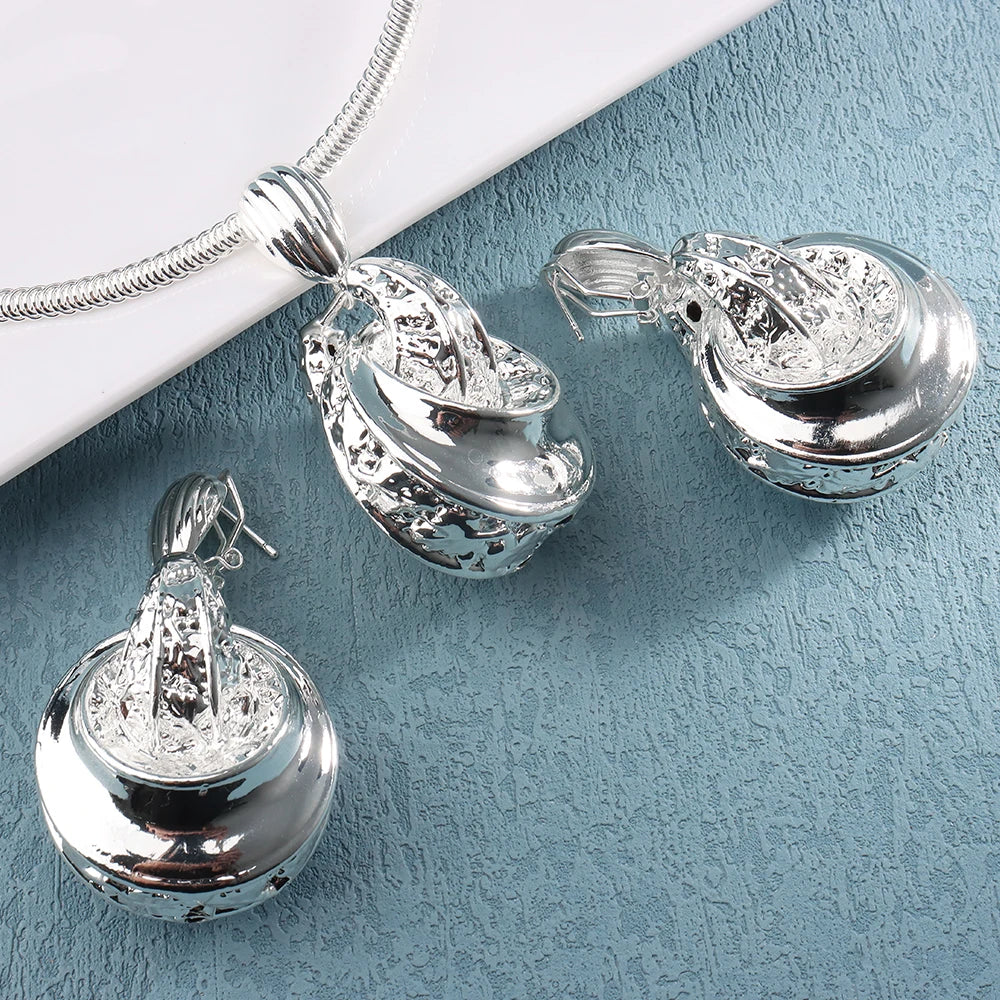 Golden or Silver Color Drop Earrings and Necklace Jewelry Set Pendant Jewelry Set