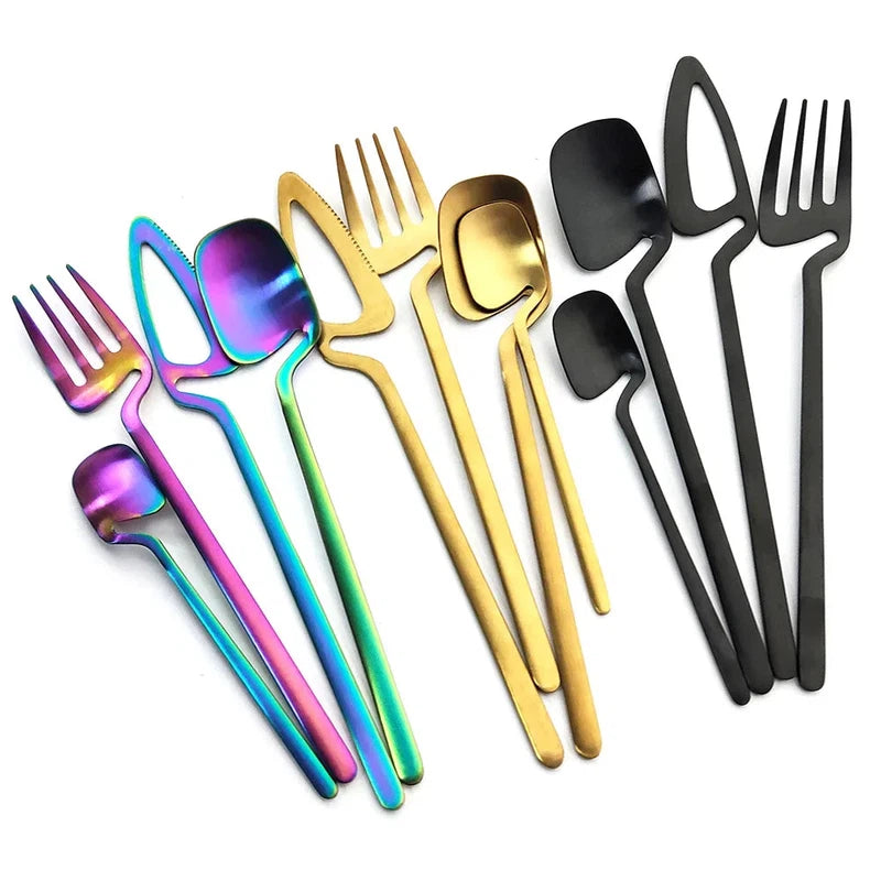 JANKNG 32pcs Rose Matte Stainless Steel Tableware Set with Knife, Fork, Spoon for Dinner Party.