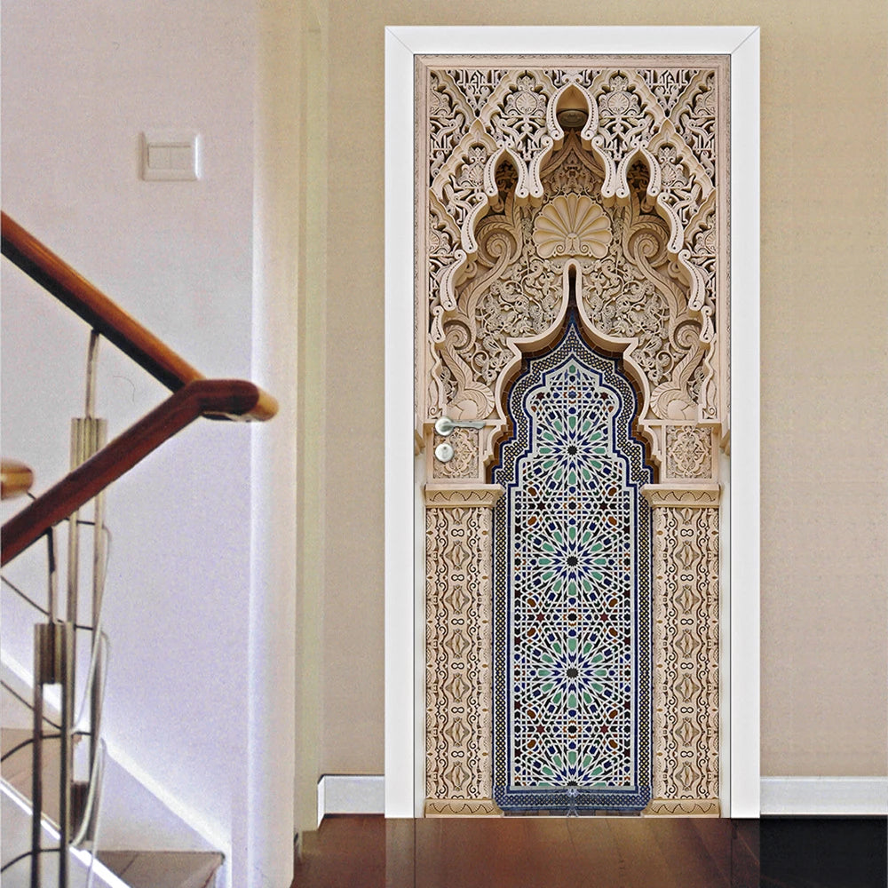 Muslim Mosque Door Art 2pcs/set Mural Sticker Home Decor Porch Wall Stickers Peel & Stick Wallpaper