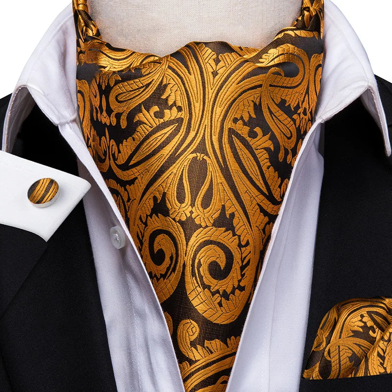 Men's Ascot Pocket Square Cufflinks Set Hi-Tie Silk Jacquard Floral Paisley Cravat Tie Male Formal Wedding Prom