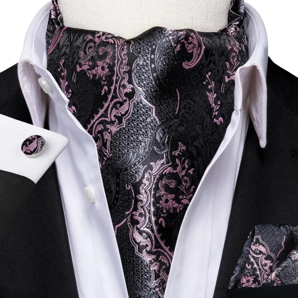 Men's Ascot Pocket Square Cufflinks Set Hi-Tie Silk Jacquard Floral Paisley Cravat Tie Male Formal Wedding Prom