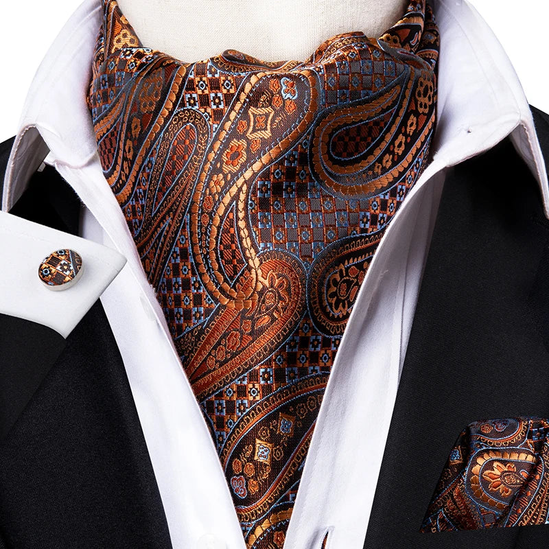 Men's Ascot Pocket Square Cufflinks Set Hi-Tie Silk Jacquard Floral Paisley Cravat Tie Male Formal Wedding Prom