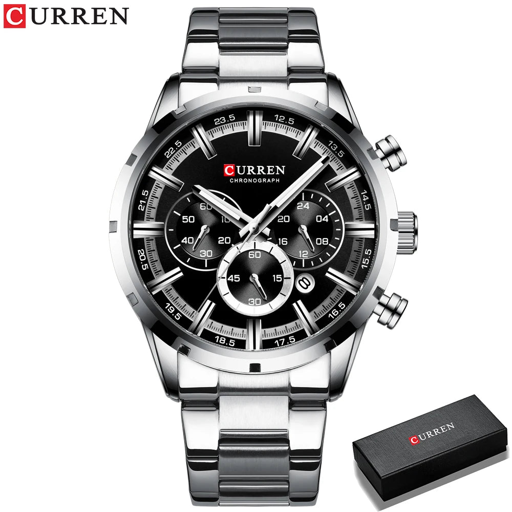 Men Quartz Watches Curren Stainless Steel Waterproof Men Wristwatches