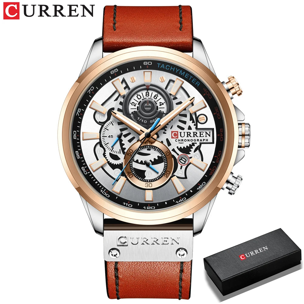 Men Watches CURREN Chronograph Genuine Leather Waterproof Wristwatches Relogio Masculino, Armbanduhren