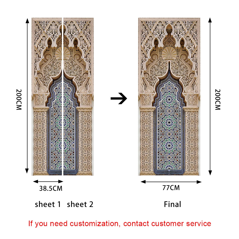 Muslim Mosque Door Art 2pcs/set Mural Sticker Home Decor Porch Wall Stickers Peel & Stick Wallpaper