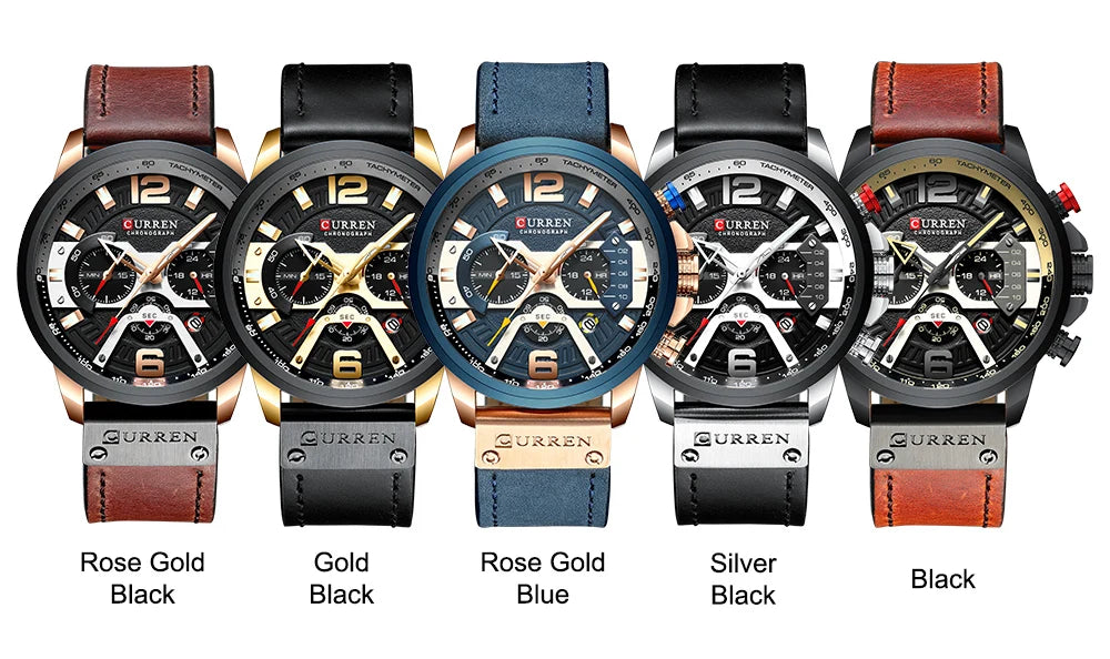 Men's Watches CURREN Casual Sport Leather Wrist Watch Fashion Chronograph