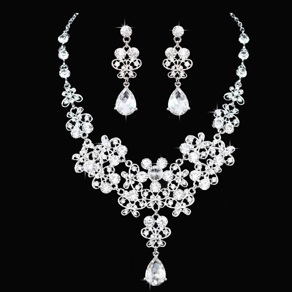 Crystal Wedding Bridal Jewelry Sets Women/Girl Gold Color Tiara/Crown Earrings Choker Necklace Bride Jewelry Set