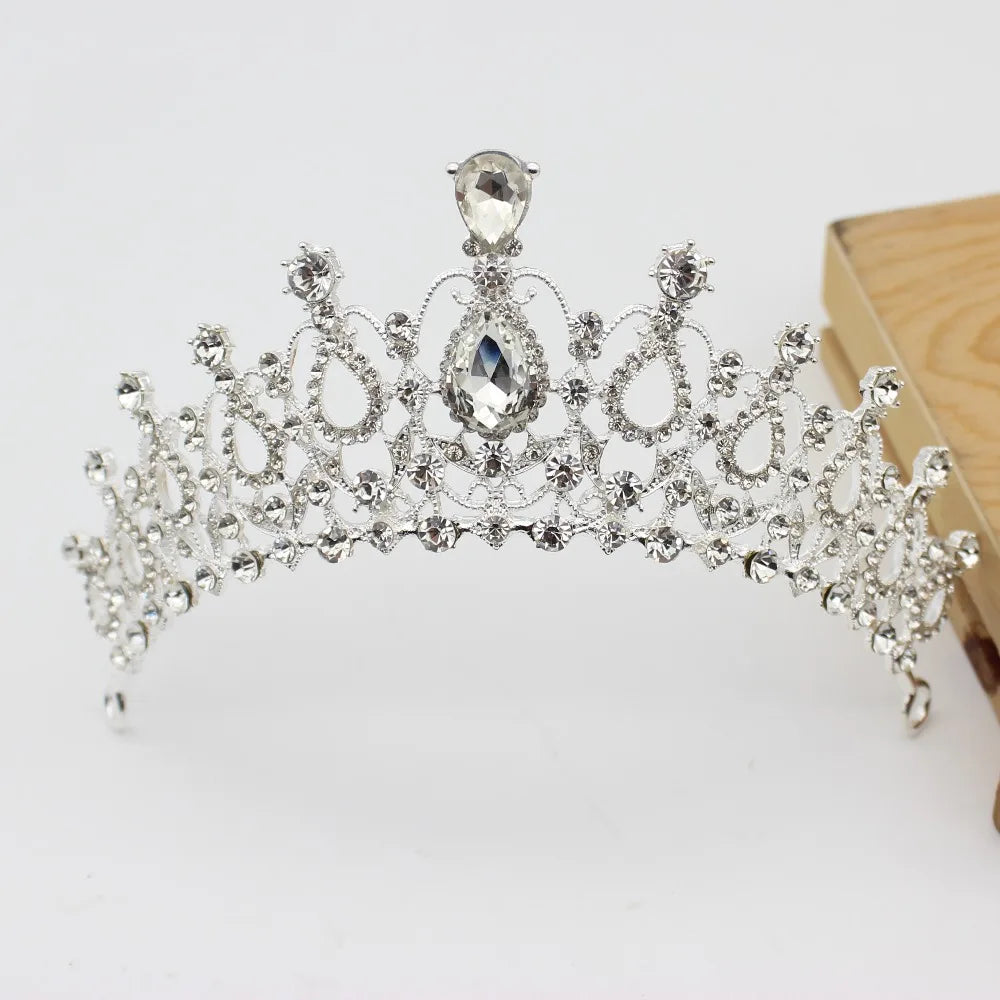 Crystal Wedding Bridal Jewelry Sets Women/Girl Gold Color Tiara/Crown Earrings Choker Necklace Bride Jewelry Set