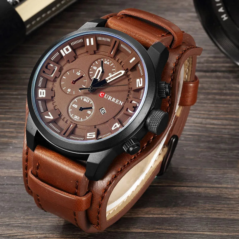 Men Watches CURREN Leather Strap Quartz Wristwatch Date Clock Relojes 8225