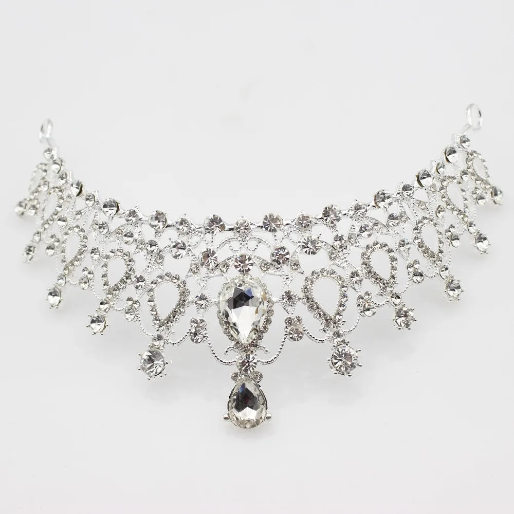 Crystal Wedding Bridal Jewelry Sets Women/Girl Gold Color Tiara/Crown Earrings Choker Necklace Bride Jewelry Set