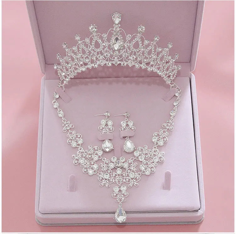 Crystal Wedding Bridal Jewelry Sets Women/Girl Gold Color Tiara/Crown Earrings Choker Necklace Bride Jewelry Set