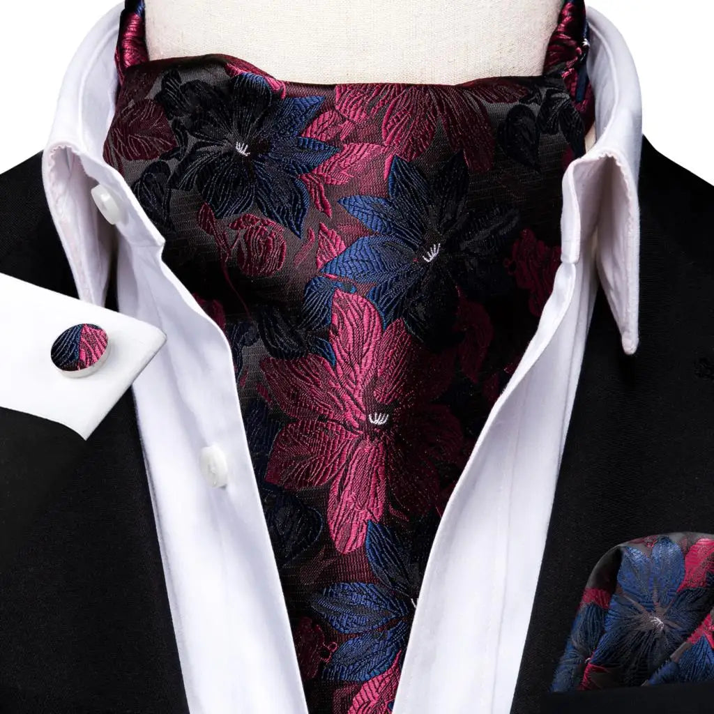 Men's Ascot Pocket Square Cufflinks Set Hi-Tie Silk Jacquard Floral Paisley Cravat Tie Male Formal Wedding Prom