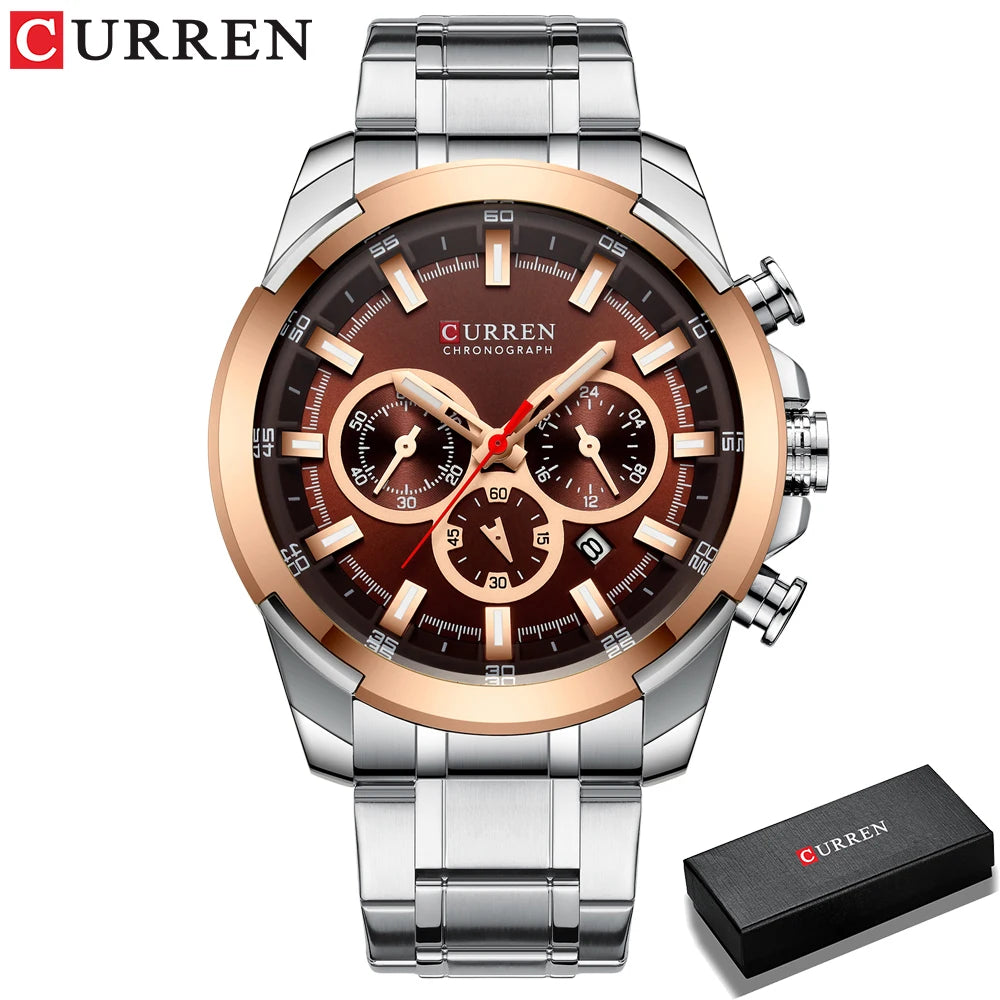 Men Quartz Watch CURREN Big Watch Quartz Wristwatches Chronograph Gold Design