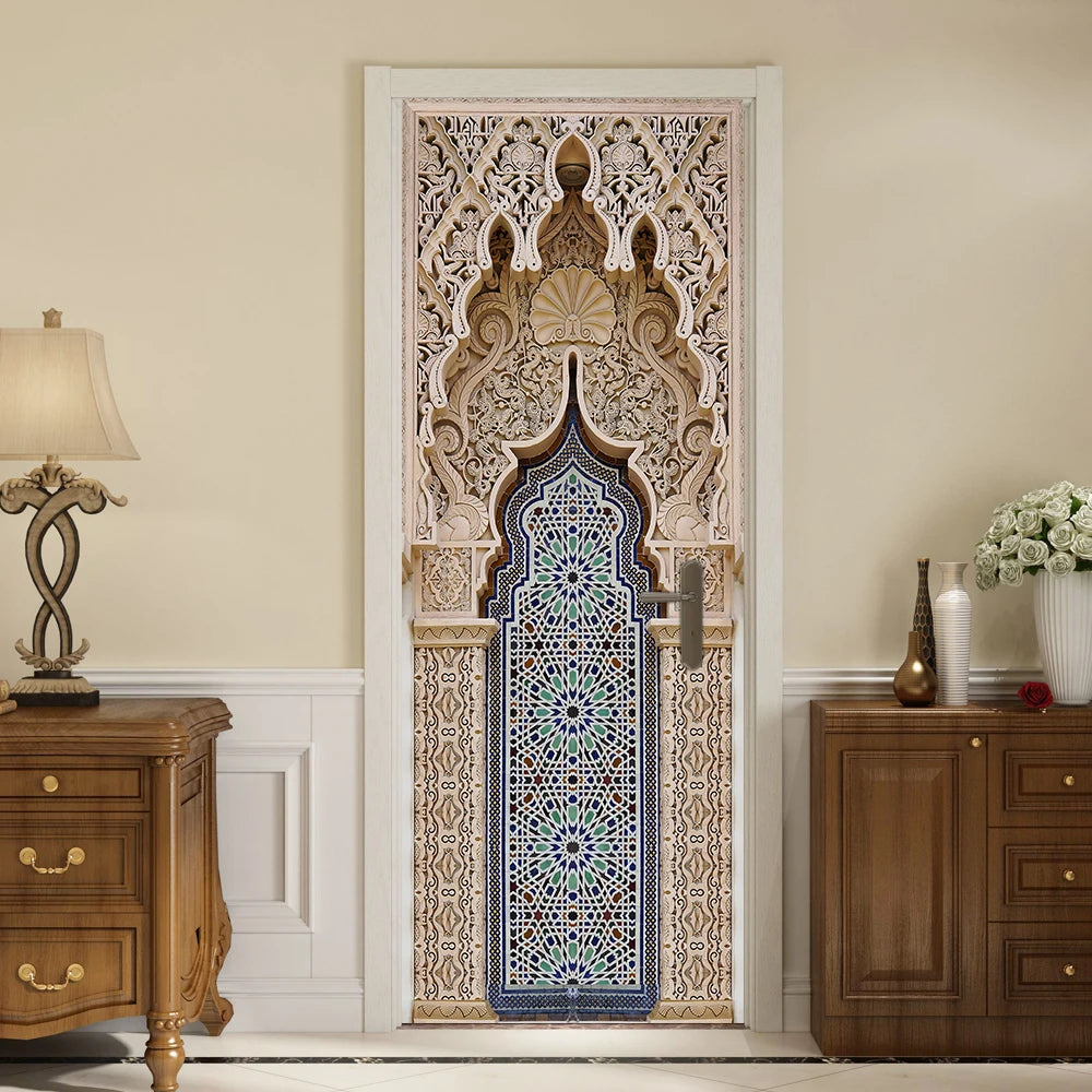 Muslim Mosque Door Art 2pcs/set Mural Sticker Home Decor Porch Wall Stickers Peel & Stick Wallpaper