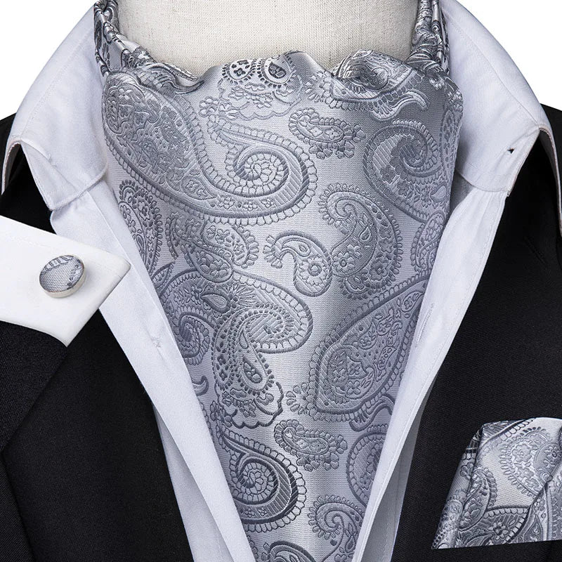 Men's Ascot Pocket Square Cufflinks Set Hi-Tie Silk Jacquard Floral Paisley Cravat Tie Male Formal Wedding Prom