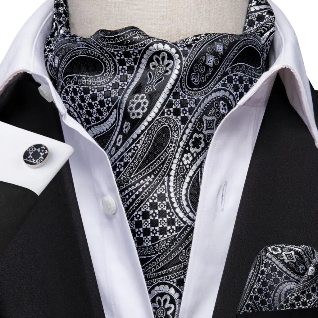 Men's Ascot Pocket Square Cufflinks Set Hi-Tie Silk Jacquard Floral Paisley Cravat Tie Male Formal Wedding Prom