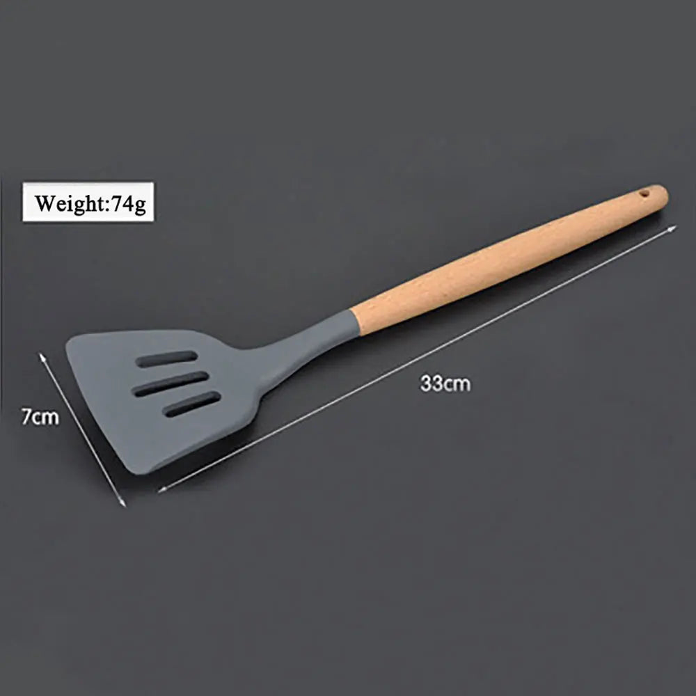 Cutlery, Silverware, Flatware, or Tableware (One Pcs Prices) Silicone Cooking Utensils With Wooden Handle Non-Sticky