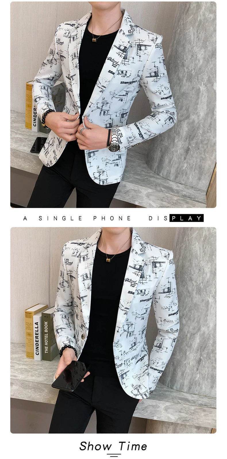 Men Blazer Spring Fashion High-quality Men Korean Version of The Printed Slim Formal Wedding Party Prom Suit Jacket