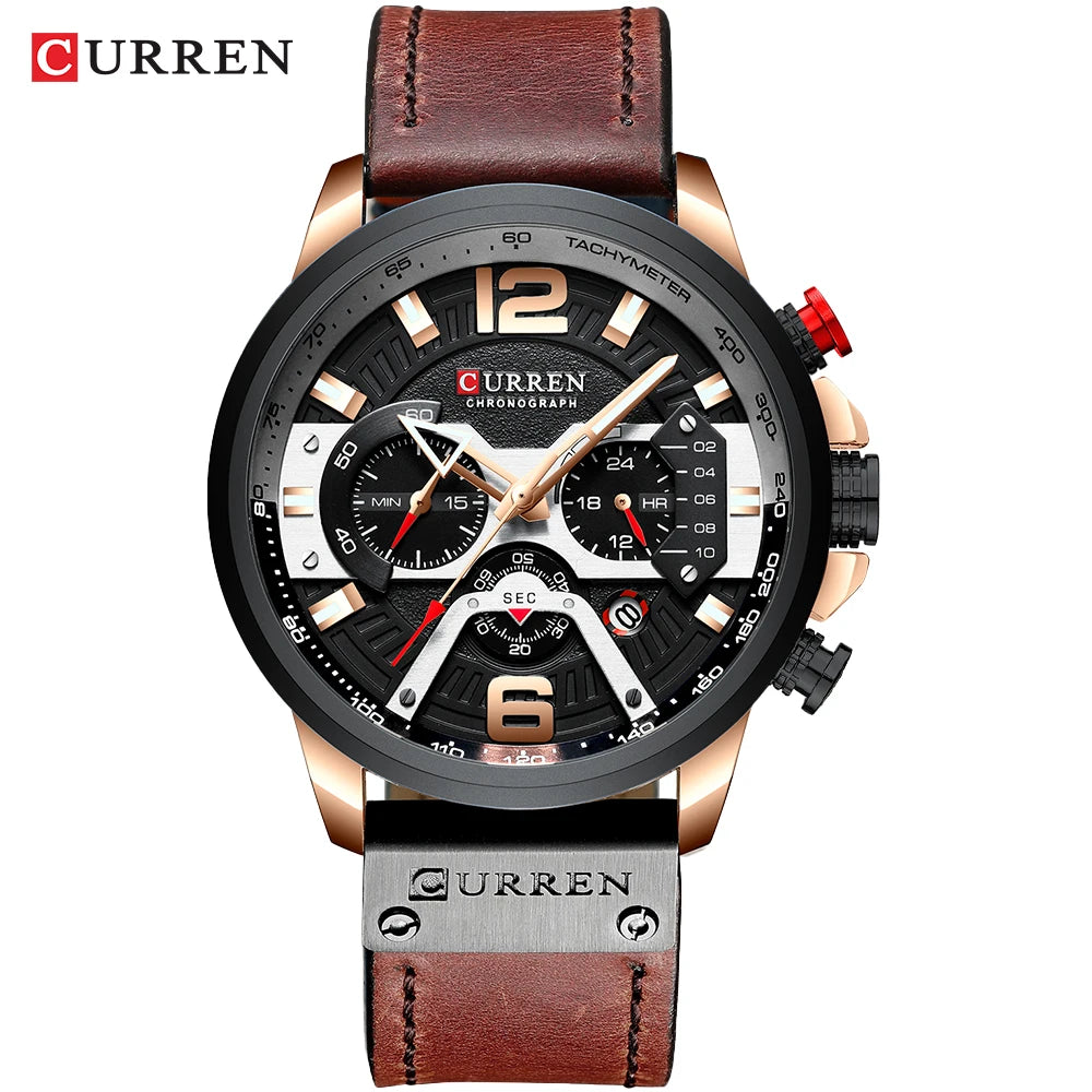Men's Watches CURREN Casual Sport Leather Wrist Watch Fashion Chronograph