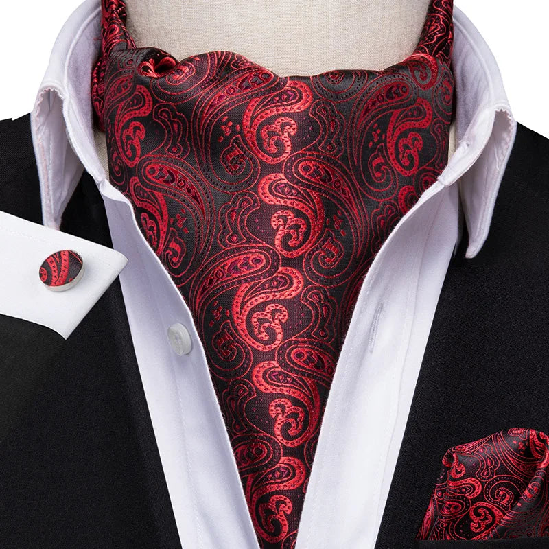 Men's Ascot Pocket Square Cufflinks Set Hi-Tie Silk Jacquard Floral Paisley Cravat Tie Male Formal Wedding Prom