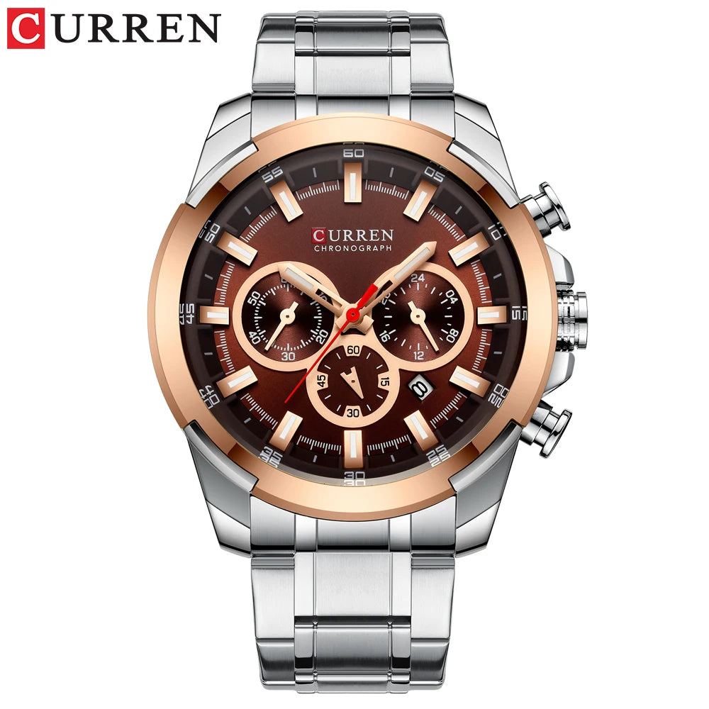 Men Quartz Watch CURREN Big Watch Quartz Wristwatches Chronograph Gold Design