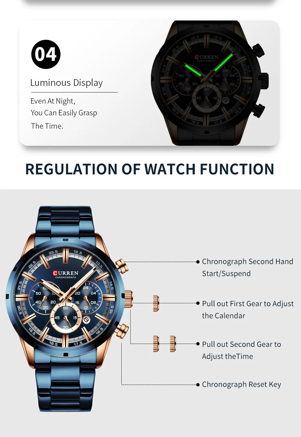 Men Quartz Watches Curren Stainless Steel Waterproof Men Wristwatches