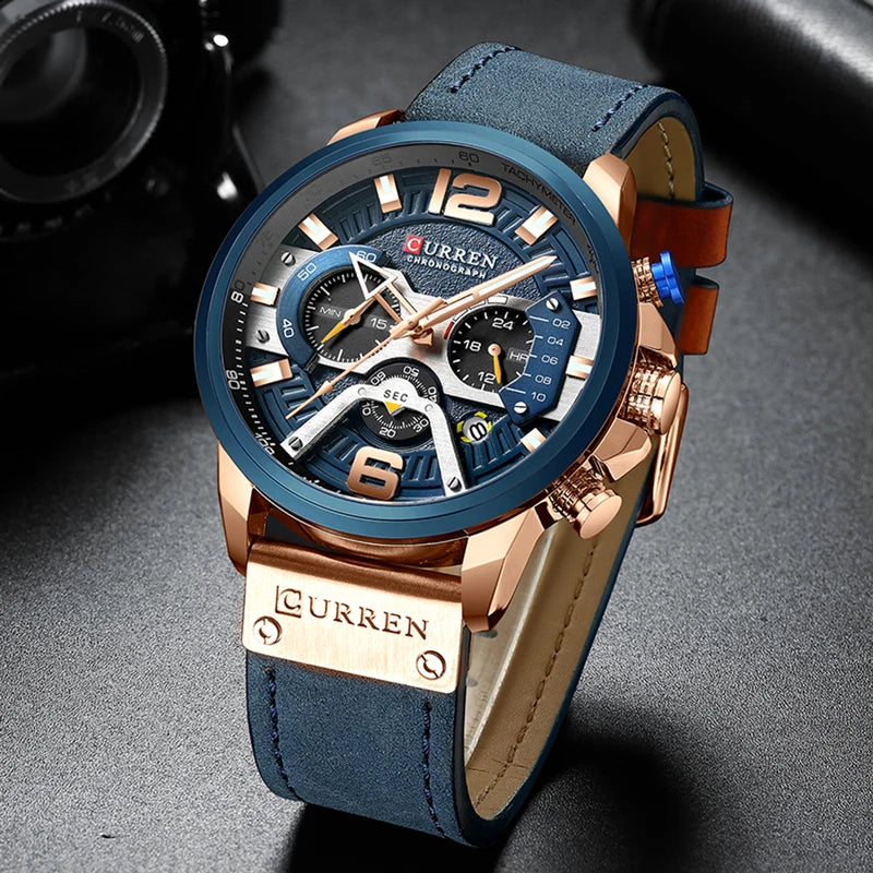 Men's Watches CURREN Casual Sport Leather Wrist Watch Fashion Chronograph