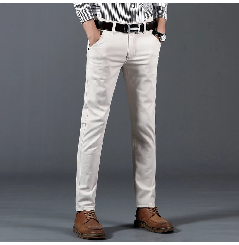 Men's Pant Cotton Casual Fashion Comfortable Stretch Cotton Elastic Straight Jeans Trousers