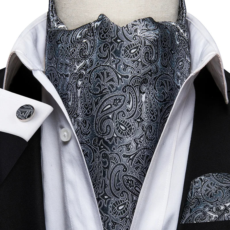 Men's Ascot Pocket Square Cufflinks Set Hi-Tie Silk Jacquard Floral Paisley Cravat Tie Male Formal Wedding Prom