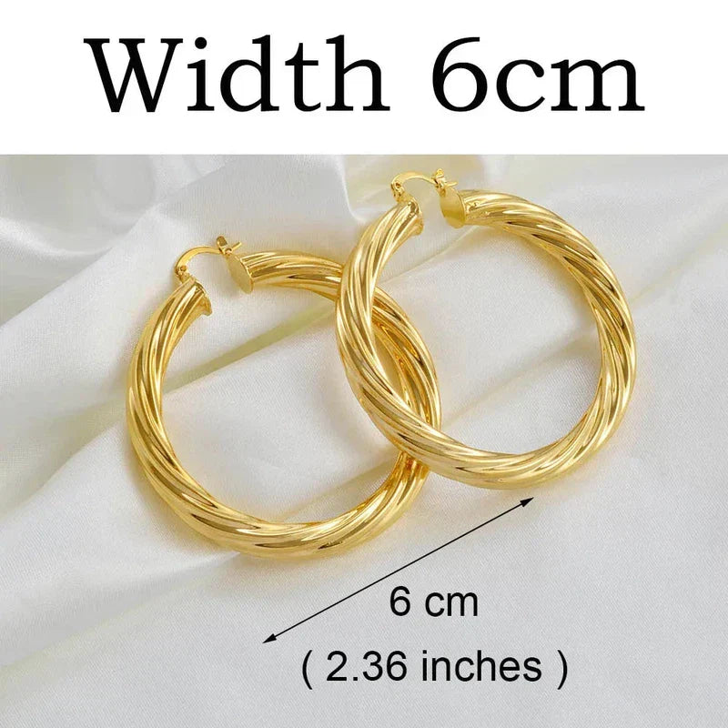 Gold & Silver Plated African Ethiopians Big Earrings 1 Pair of 5CM 6CM 7CM 8CM Women Large Round Brass Twisted Earring