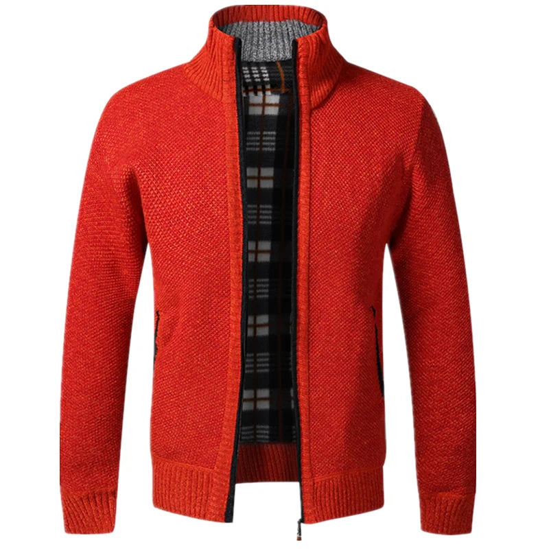 High Quality New Autumn Winter Men's Knitted Jacket Slim Fit Stand Collar Zipper Jacket Men Solid Cotton Thick Warm Cardigan Men