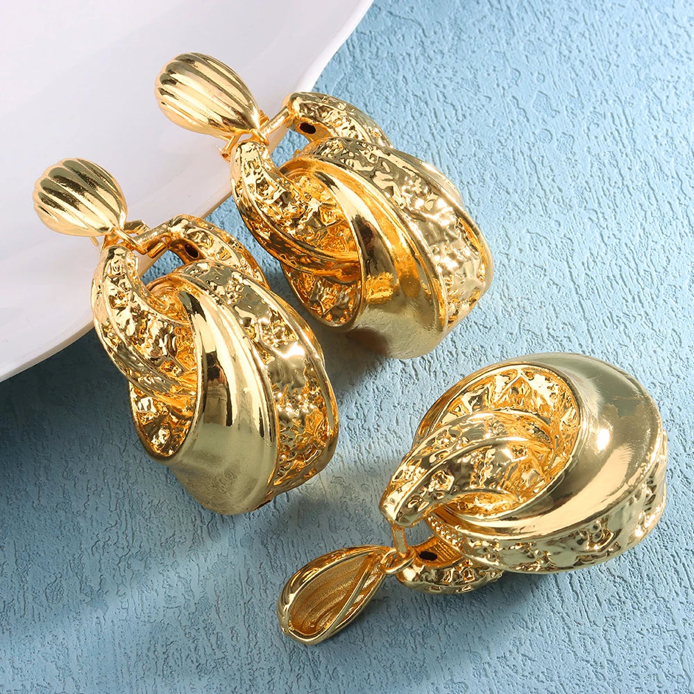 Golden or Silver Color Drop Earrings and Necklace Jewelry Set Pendant Jewelry Set
