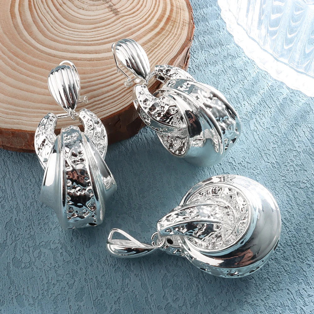 Golden or Silver Color Drop Earrings and Necklace Jewelry Set Pendant Jewelry Set