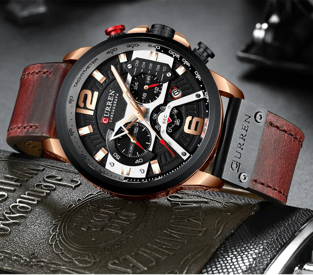 Men's Watches CURREN Casual Sport Leather Wrist Watch Fashion Chronograph