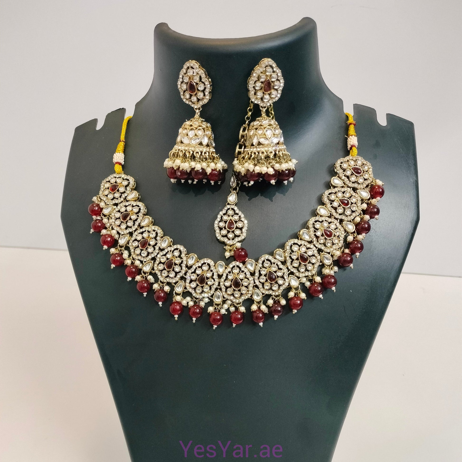 A1 Women Neckless with Jumka Earnings Pair and Bindi Set Elegant Royal for Festival Celebration & Wedding