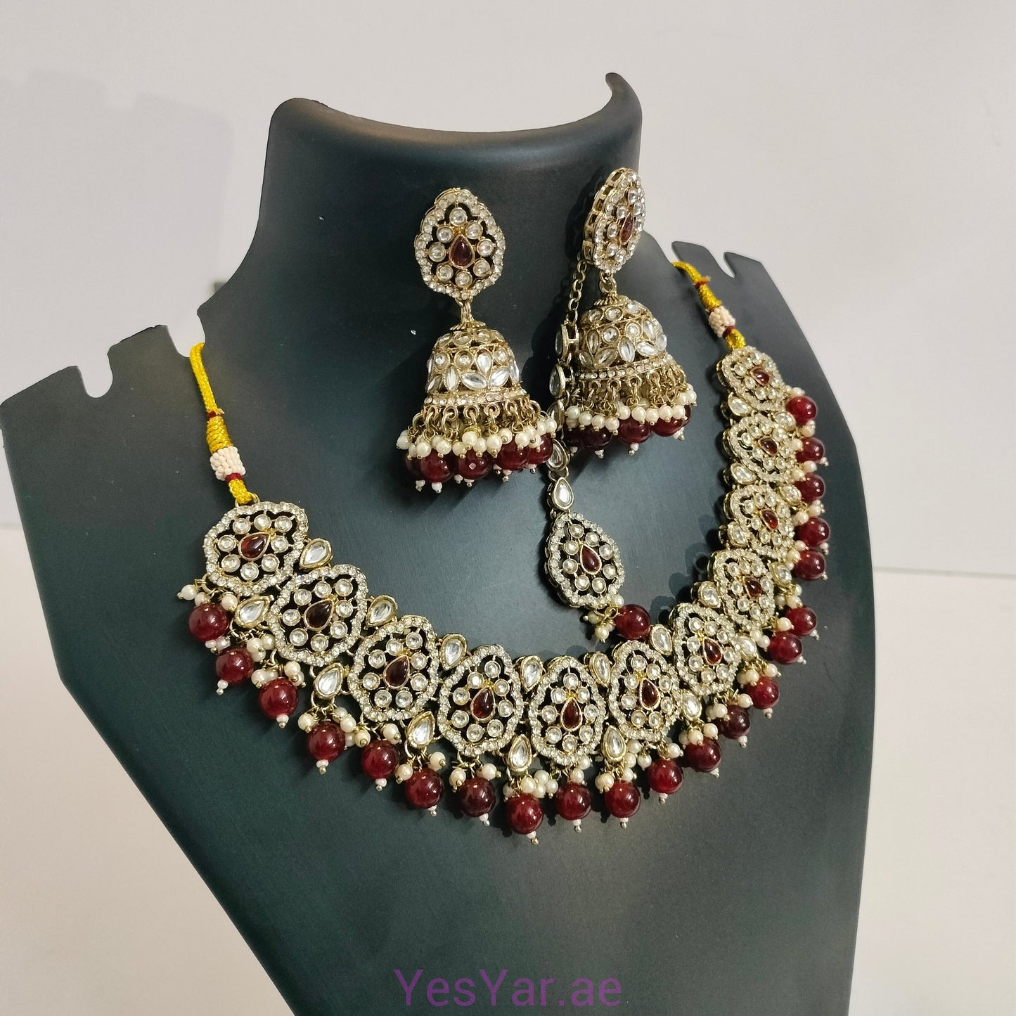 A1 Women Neckless with Jumka Earnings Pair and Bindi Set Elegant Royal for Festival Celebration & Wedding