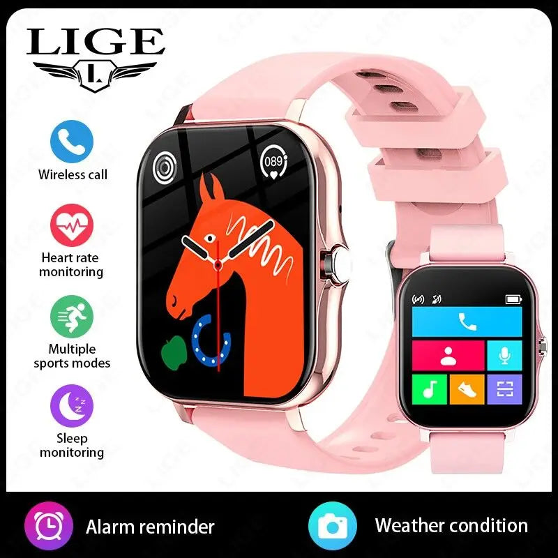 LIGE Women Smart Watch Men Full Touch Screen Heart Rate Fitness Tracker Ladies Watch Bluetooth Call Smart Clock For Android IOS