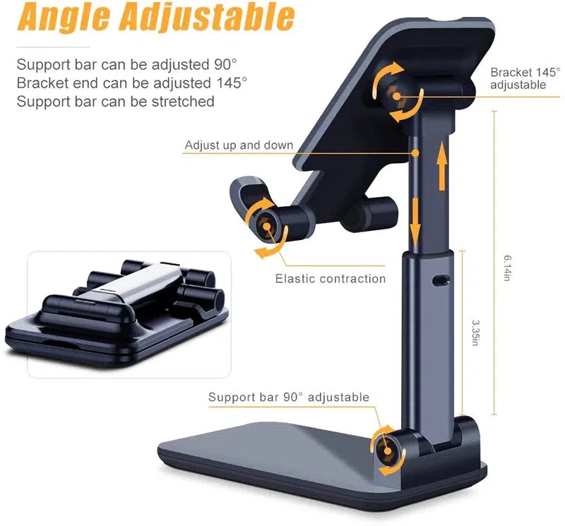 Phone Stand, Desktop Tablet Holder, Foldable, Extend Desk Mobile Phone Support