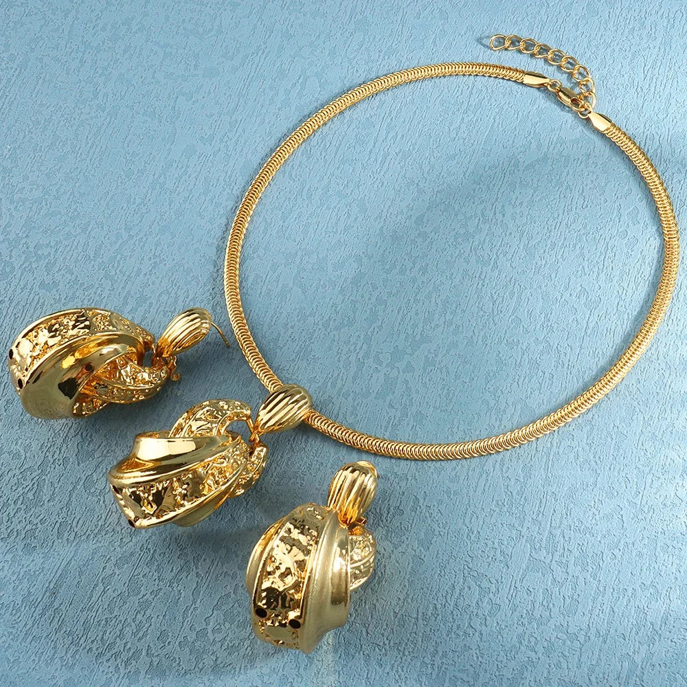 Golden or Silver Color Drop Earrings and Necklace Jewelry Set Pendant Jewelry Set