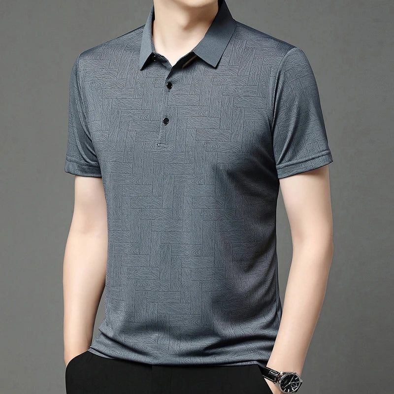 Men's Short Sleeved Shirt Business Casual Solid Color Polo Shirt Fashionable Breathable Comfortable T Shirt