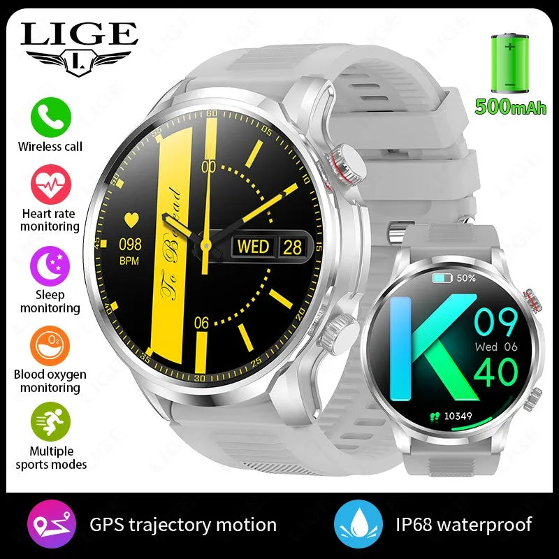 LIGE Smart Watch Large Screen Bluetooth Calling Health Monitoring 500mAh Large Battery AI Voice Men Smartwatch