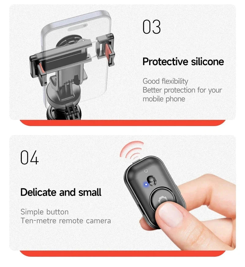 Protective silicone mount and compact Bluetooth remote for TOKQI Extendable Tripod.