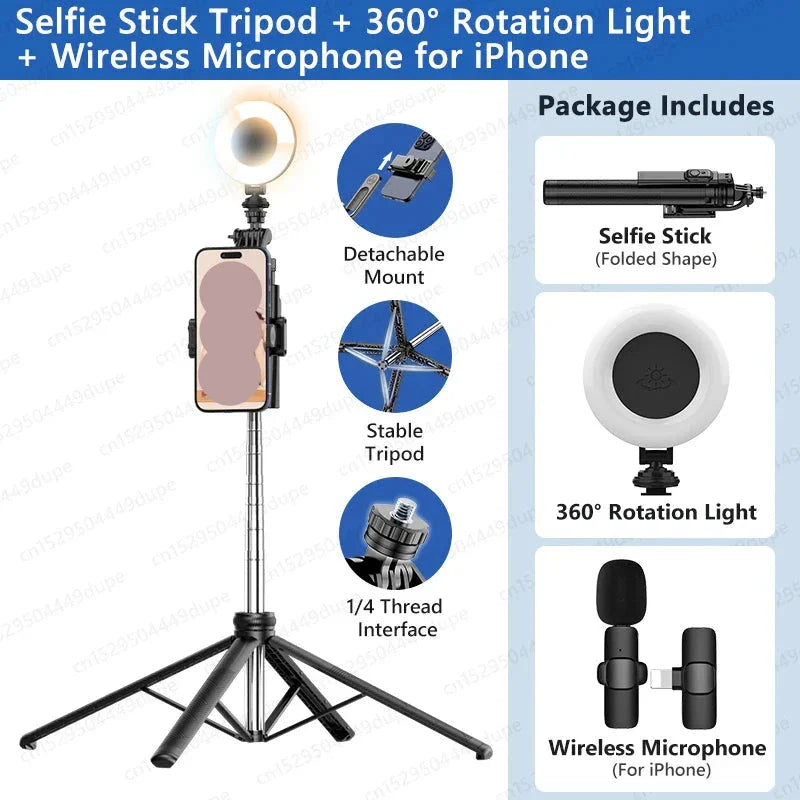 TOKQI Extendable Tripod with Bluetooth remote, 72-inch monopod, stable phone holder, 360-degree rotation for smartphones and cameras.