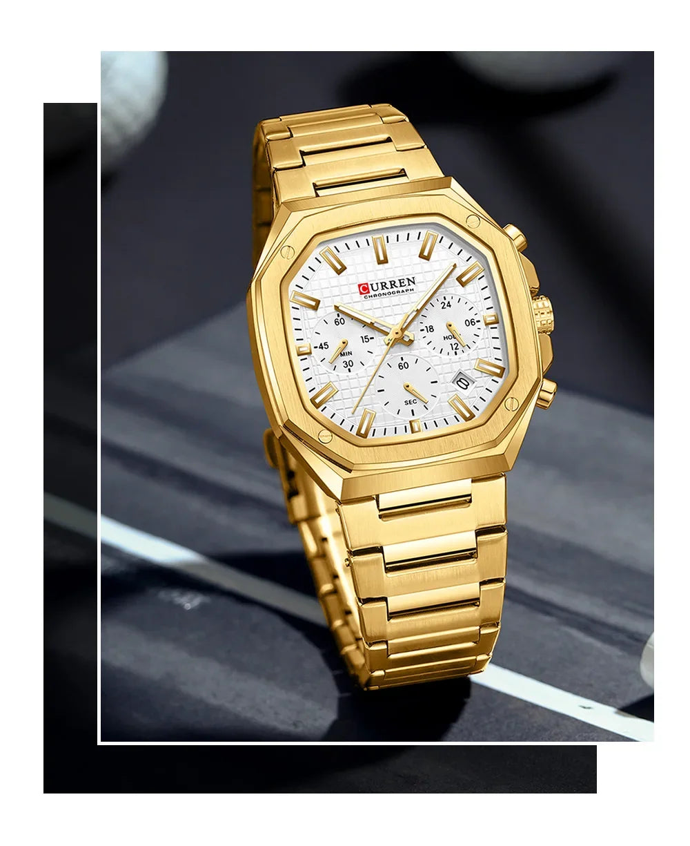 Men Quartz Watches CURREN Full Steel Waterproof Chronograph Wristwatch Men Relogio Masculino