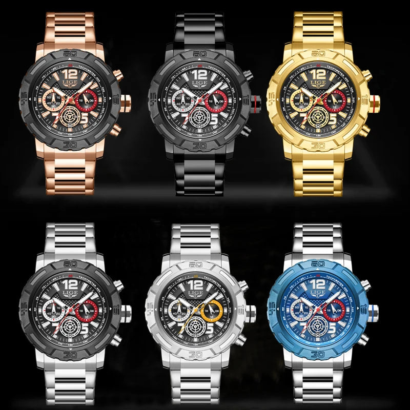 LIGE Men Watches with Date Militaries Fashion Watches For Men Waterproof Quartz Chronograph Sport Full Steel with Date