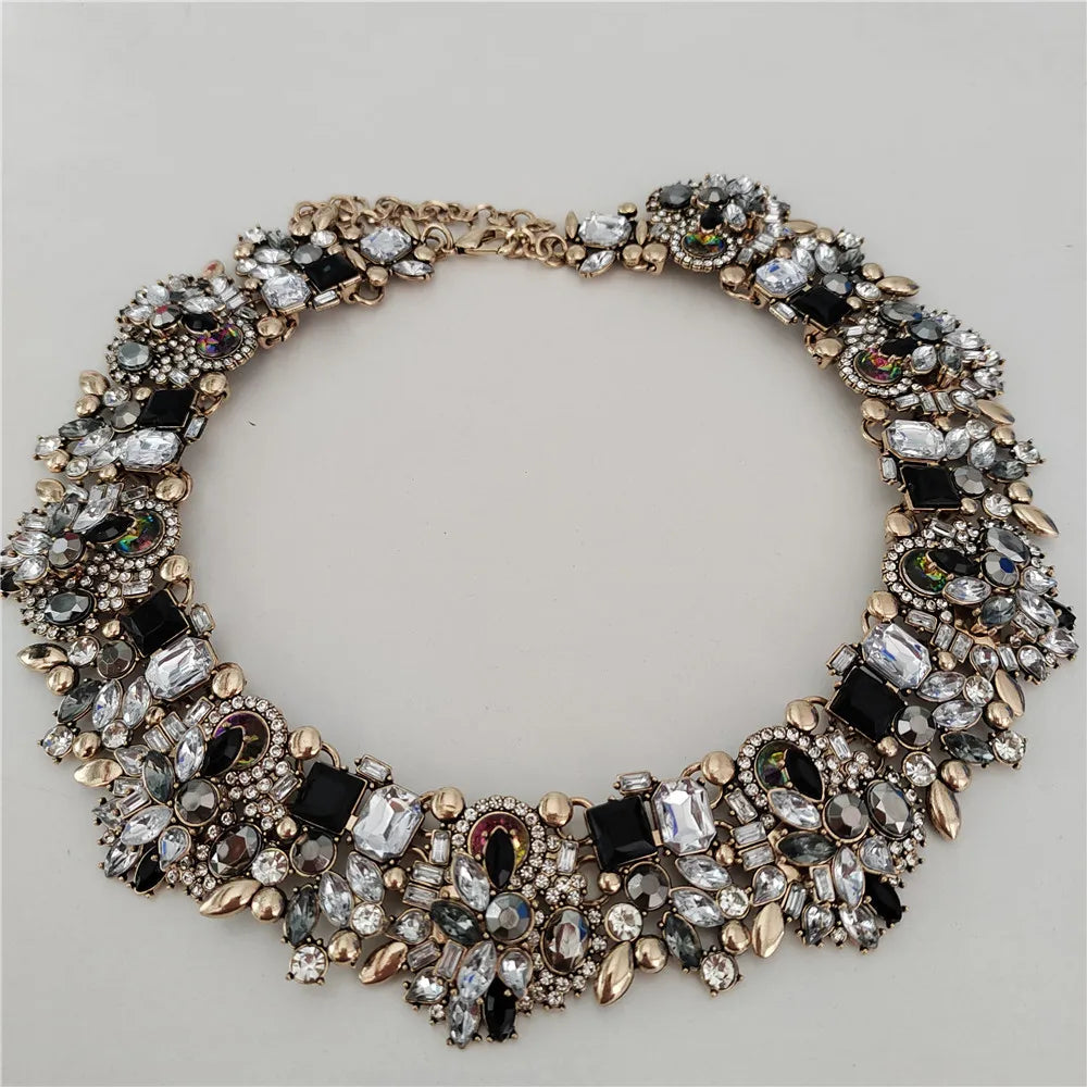 Crystal Rhinestones Necklace Earrings Bridal Jewelry Sets Big Choker Necklace
