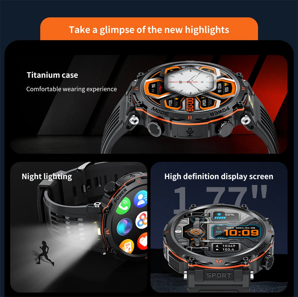 Smart Watch, LIGE New 600mah Battery LED Flashlight Compass Military Sport Watches Bluetooth Call Waterproof