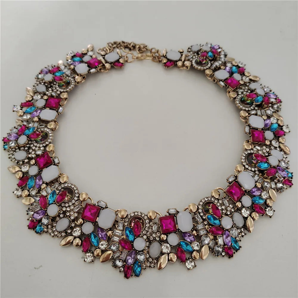 Crystal Rhinestones Necklace Earrings Bridal Jewelry Sets Big Choker Necklace